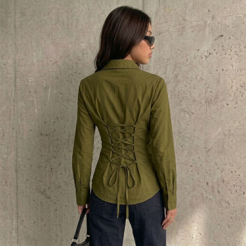 Olive Green Fitted Button Down Shirt