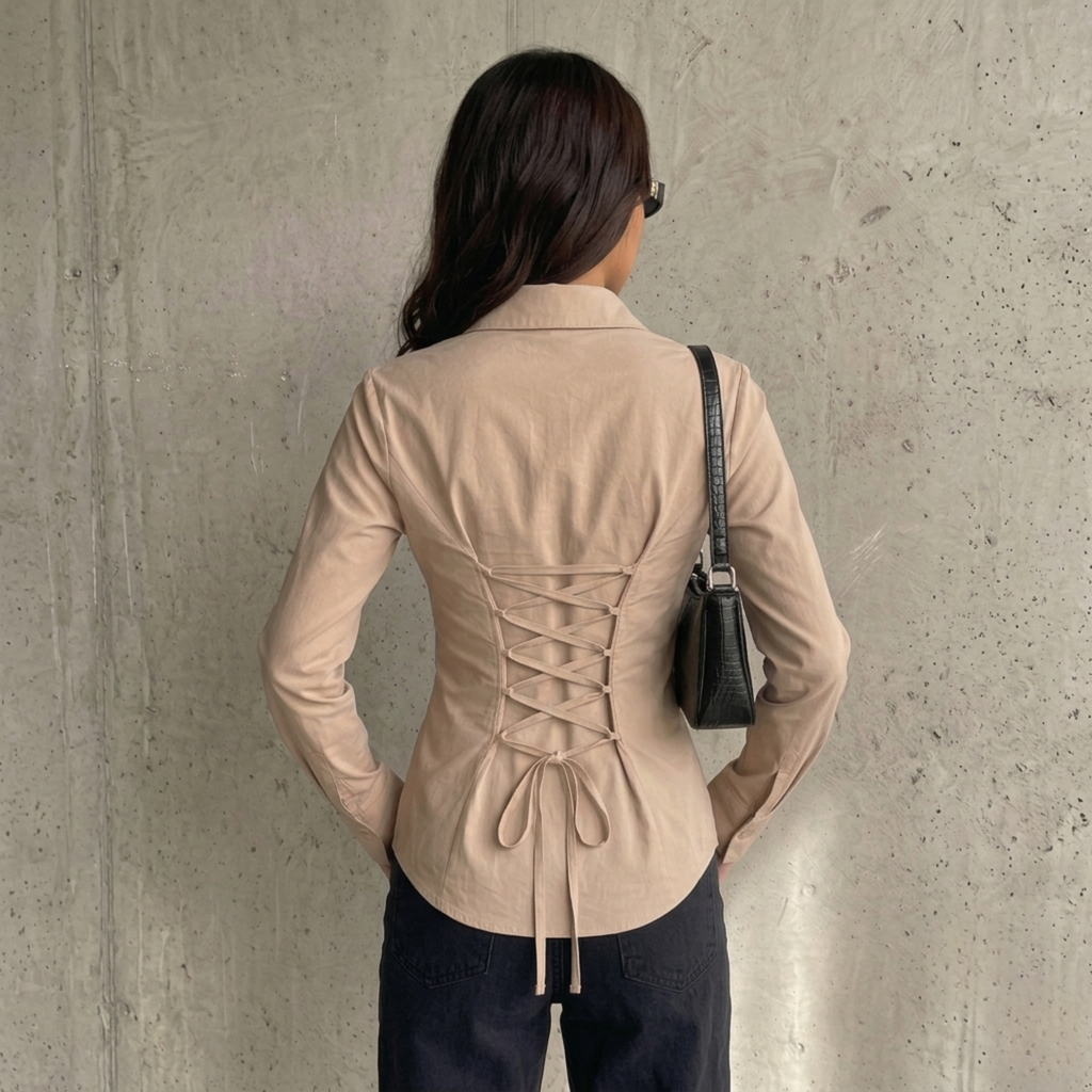 Beige Fitted Button Down Shirt