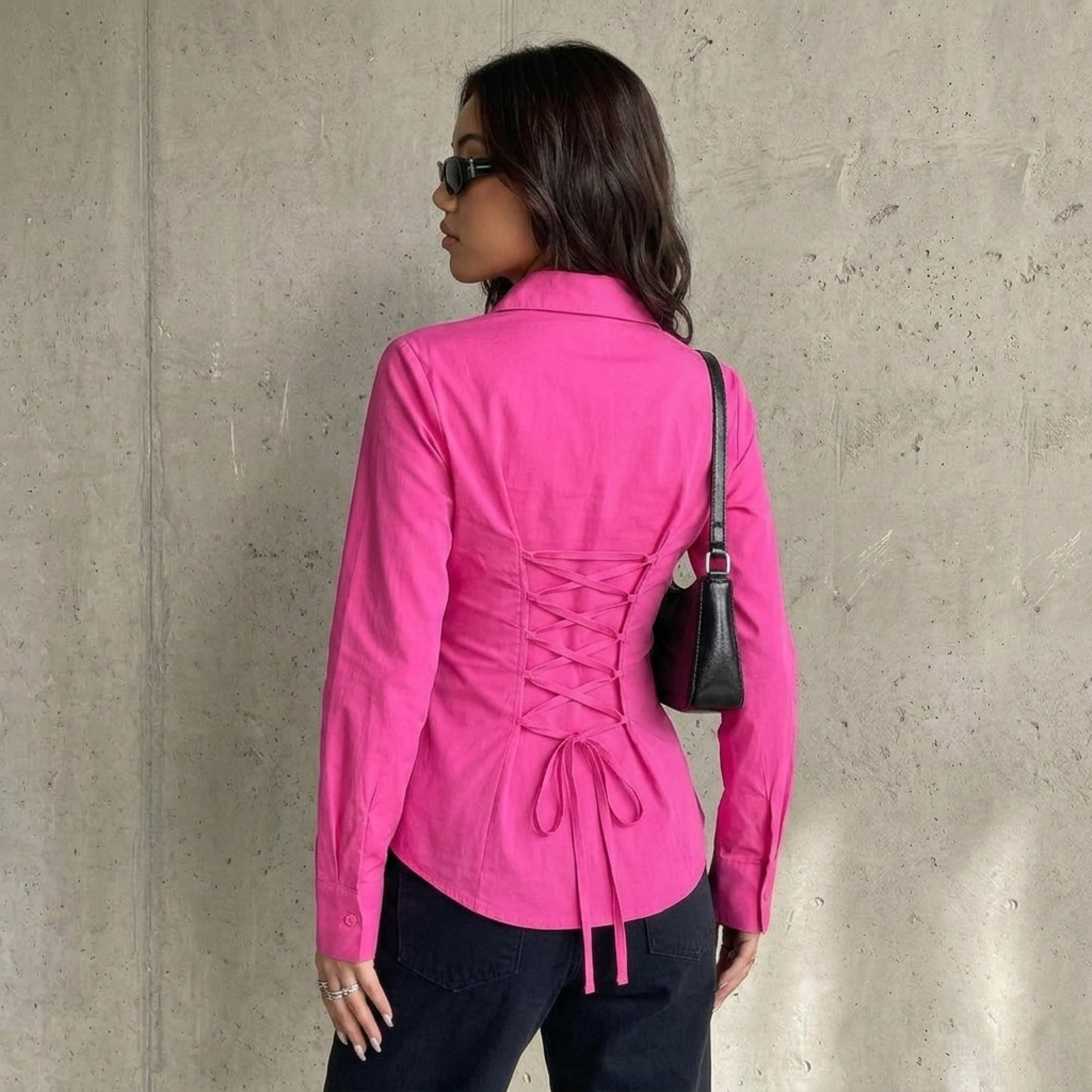 Hot Pink Fitted Button Down Shirt