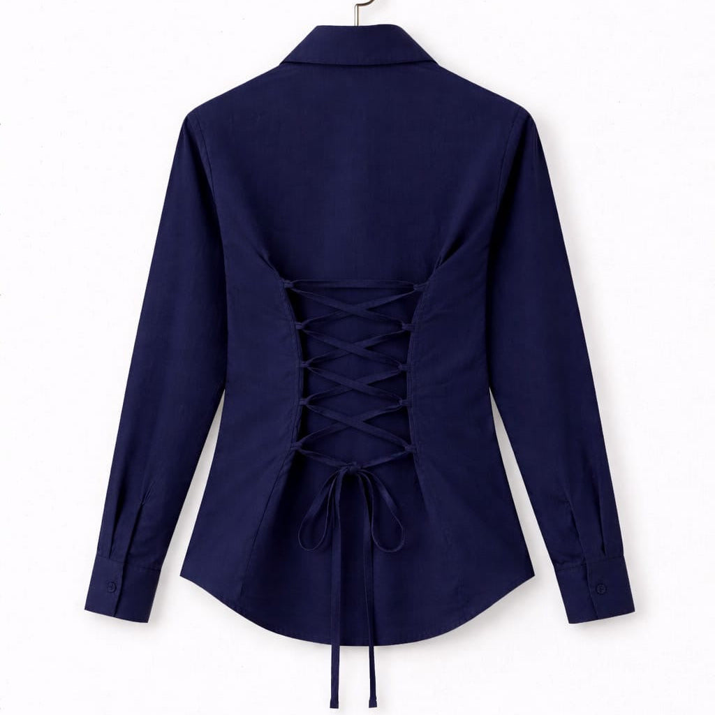 Navy Blue Fitted Button Down Shirt