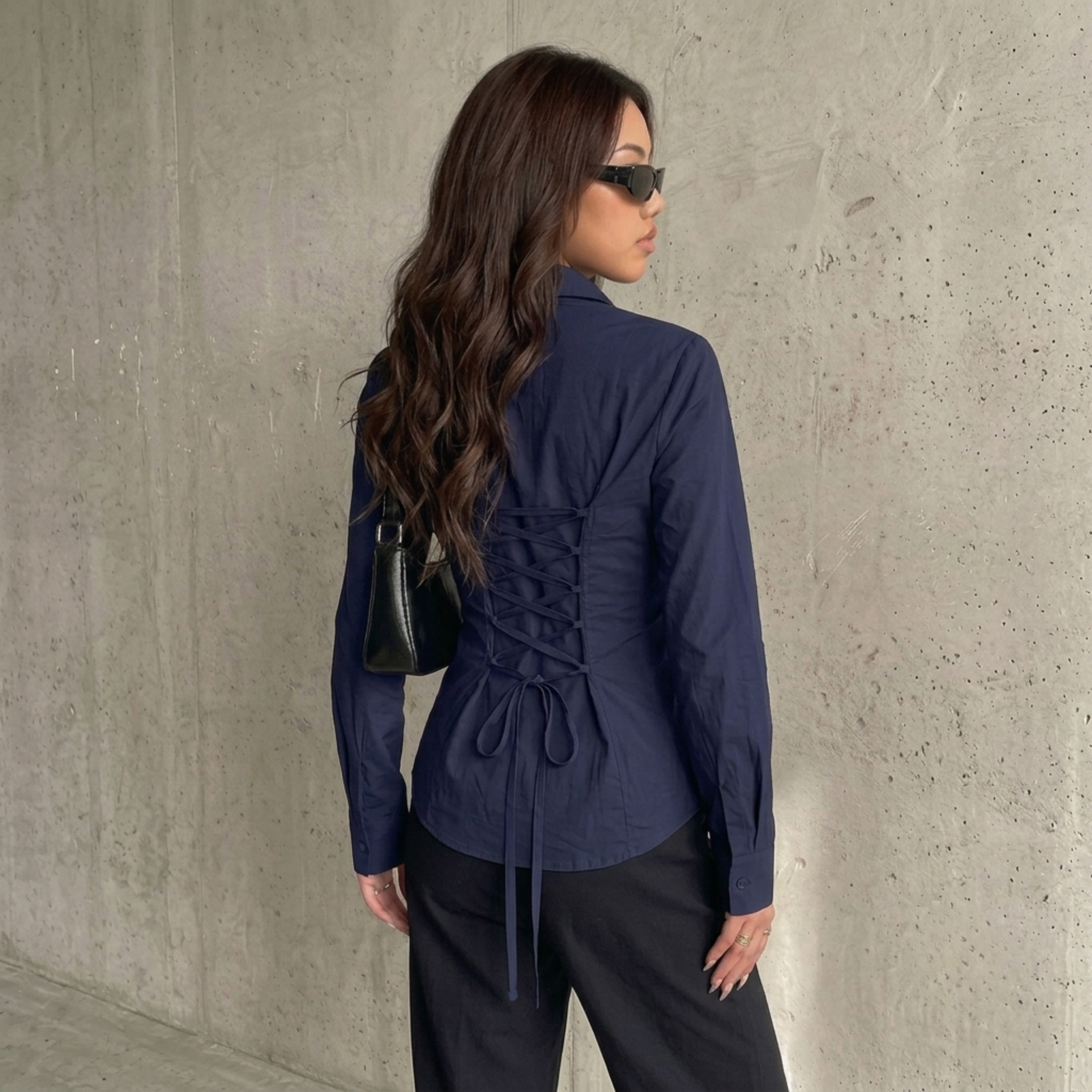 Navy Blue Fitted Button Down Shirt