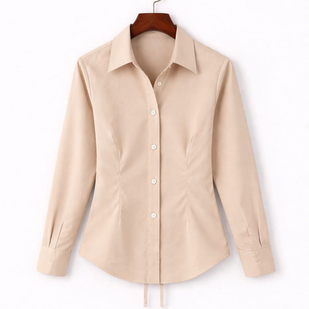 Beige Fitted Button Down Shirt