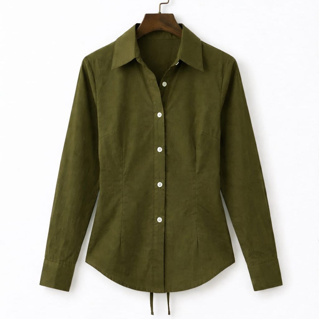Olive Green Fitted Button Down Shirt