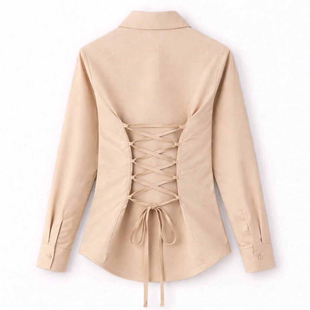 Beige Fitted Button Down Shirt