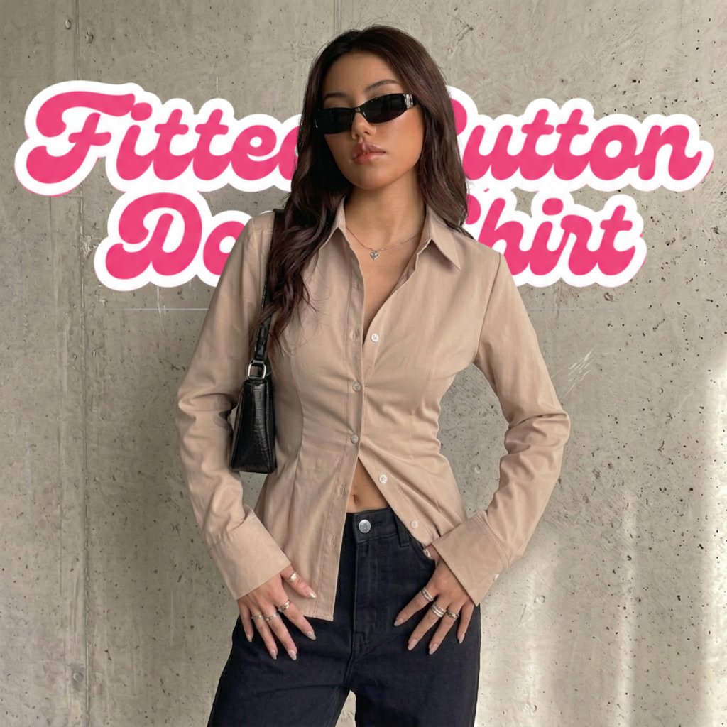 Beige Fitted Button Down Shirt