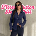Navy Blue Fitted Button Down Shirt