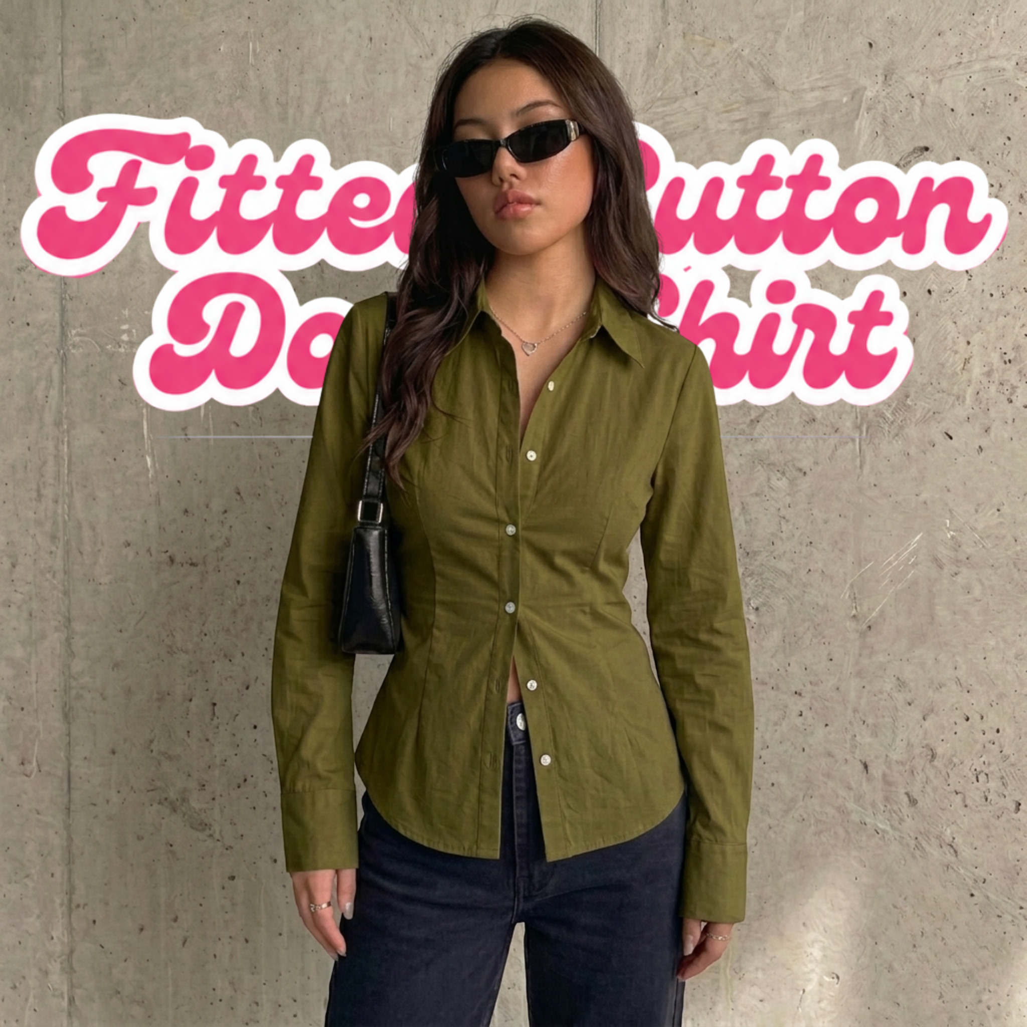 Olive Green Fitted Button Down Shirt
