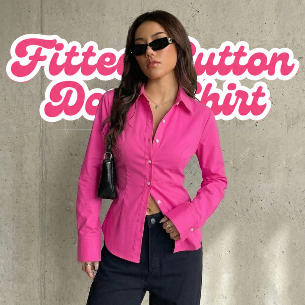 Hot Pink Fitted Button Down Shirt