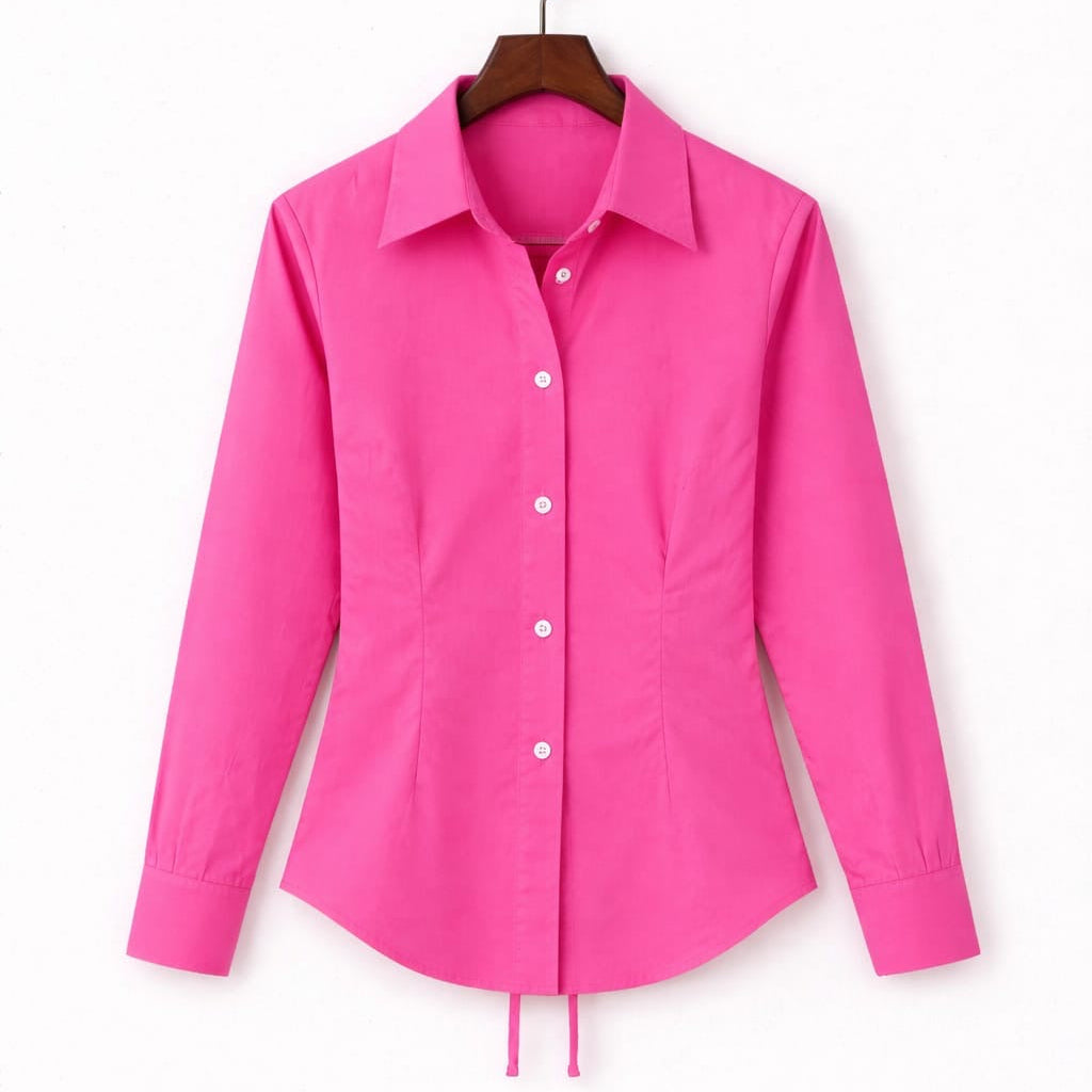 Hot Pink Fitted Button Down Shirt