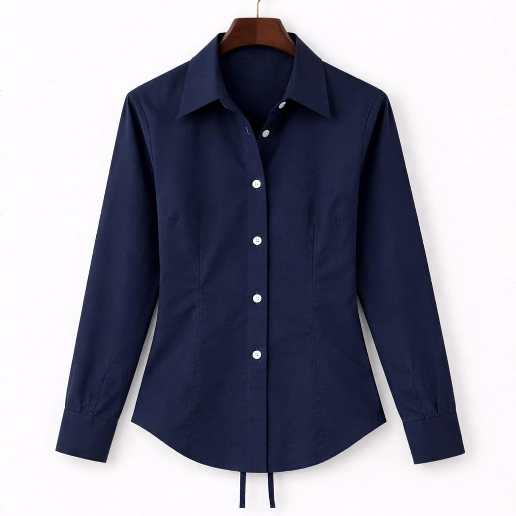 Navy Blue Fitted Button Down Shirt